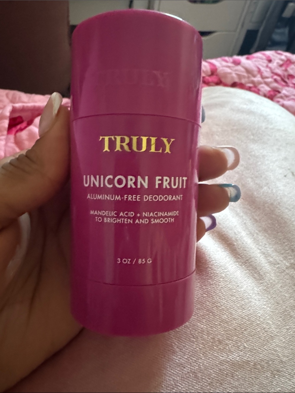 TRULY Unicorn Fruit Deodorant - Bright Pink with Gold Foil